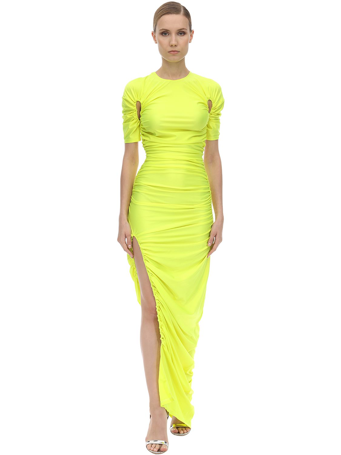 neon jersey dress RARE Milly Bec Ruched Mini One Shoulder Jersey Dress size 4 Milly Neon Pink