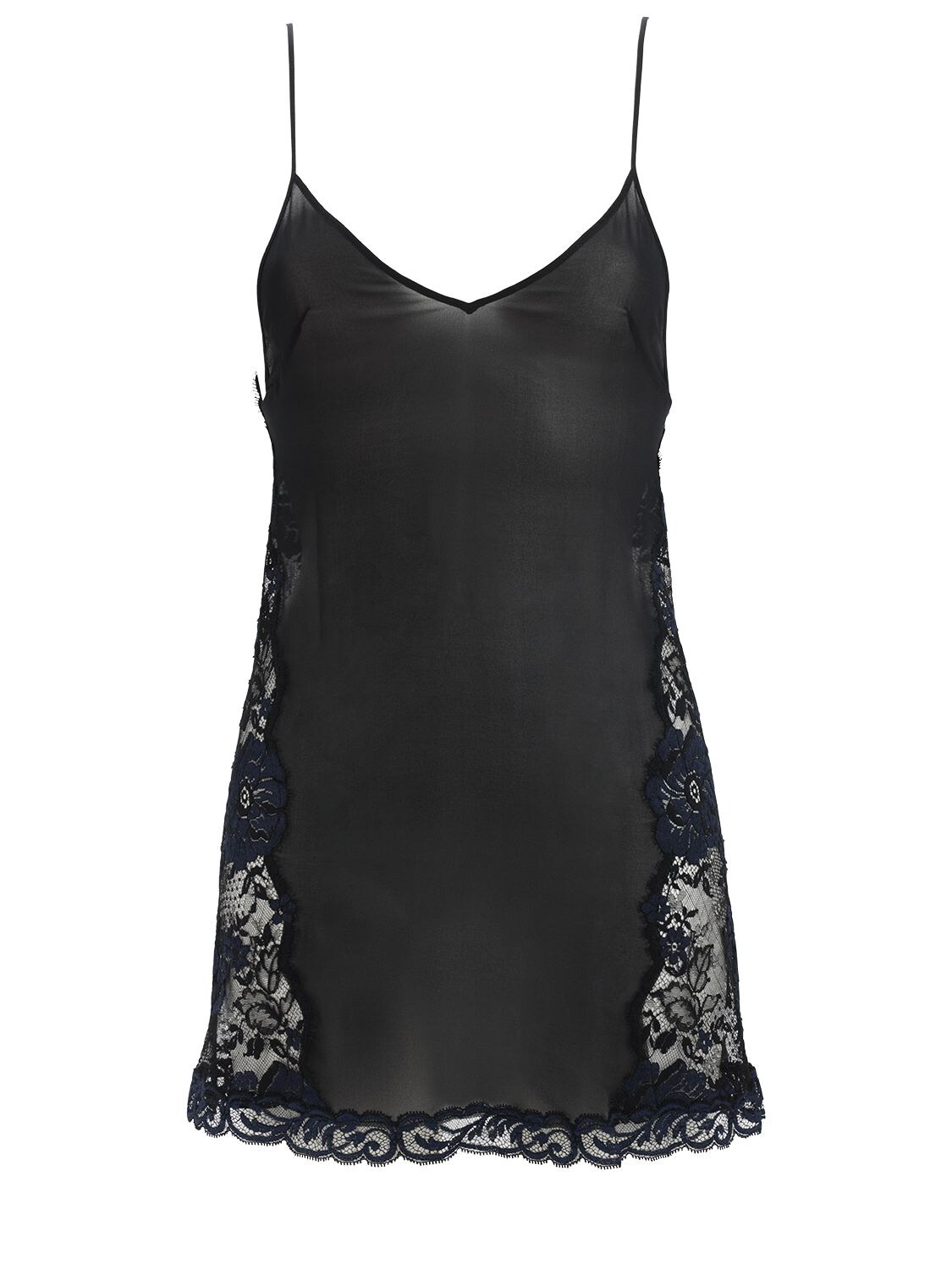 La Perla Leavers Poem Silk & Lace Mini Slip Dress In Black,blue