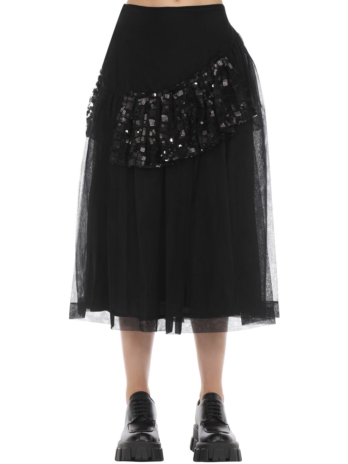 Patchwork Sequin Ruffled Midi Skirt
