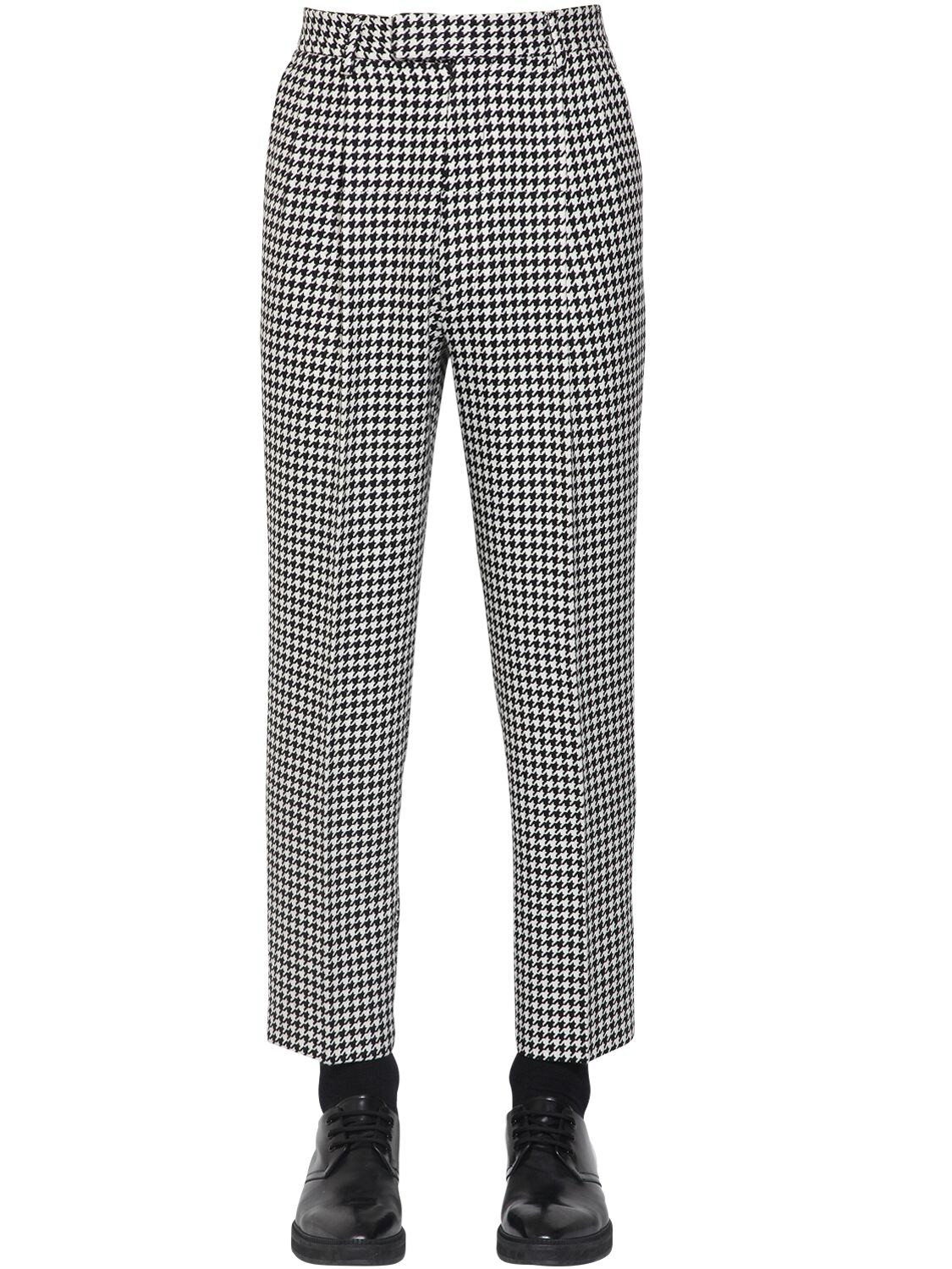 ALEXANDER MCQUEEN 19CM CROPPED WOOL HOUNDSTOOTH trousers,70I1UO003-OTA4MA2