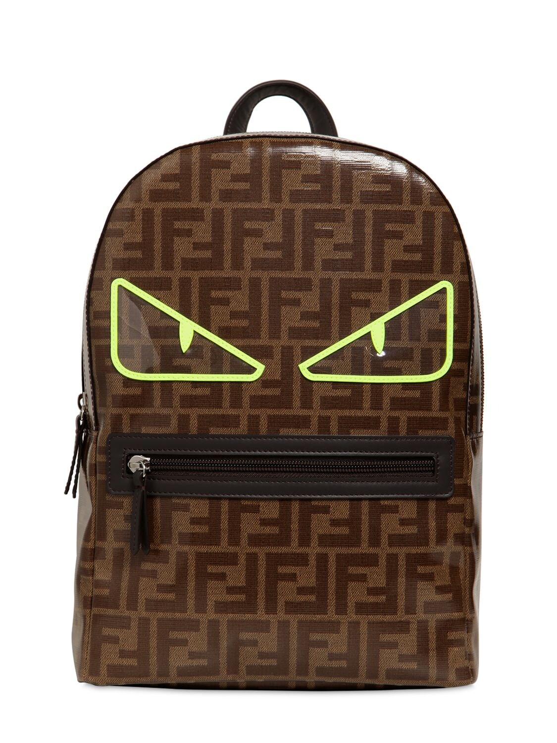 Fendi Logo & Eyes Coated Canvas Backpack In Brown