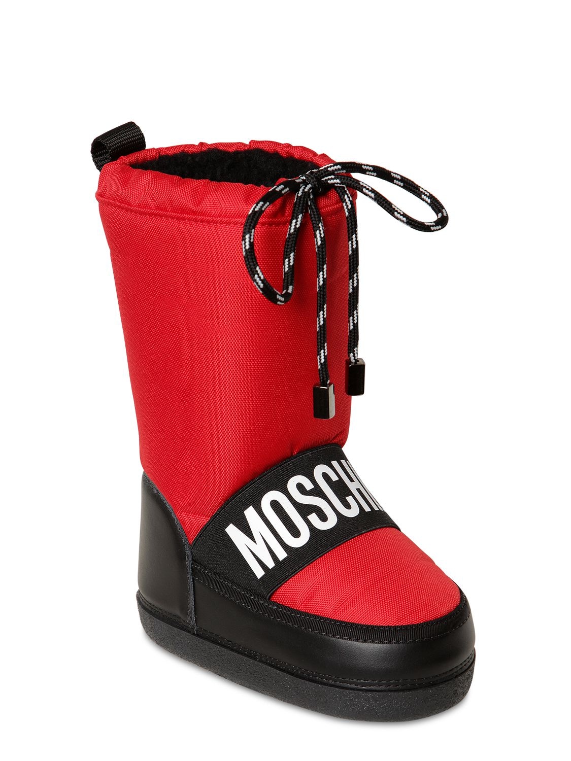 Moschino Kids' Logo Print Nylon Snow Boots In Red