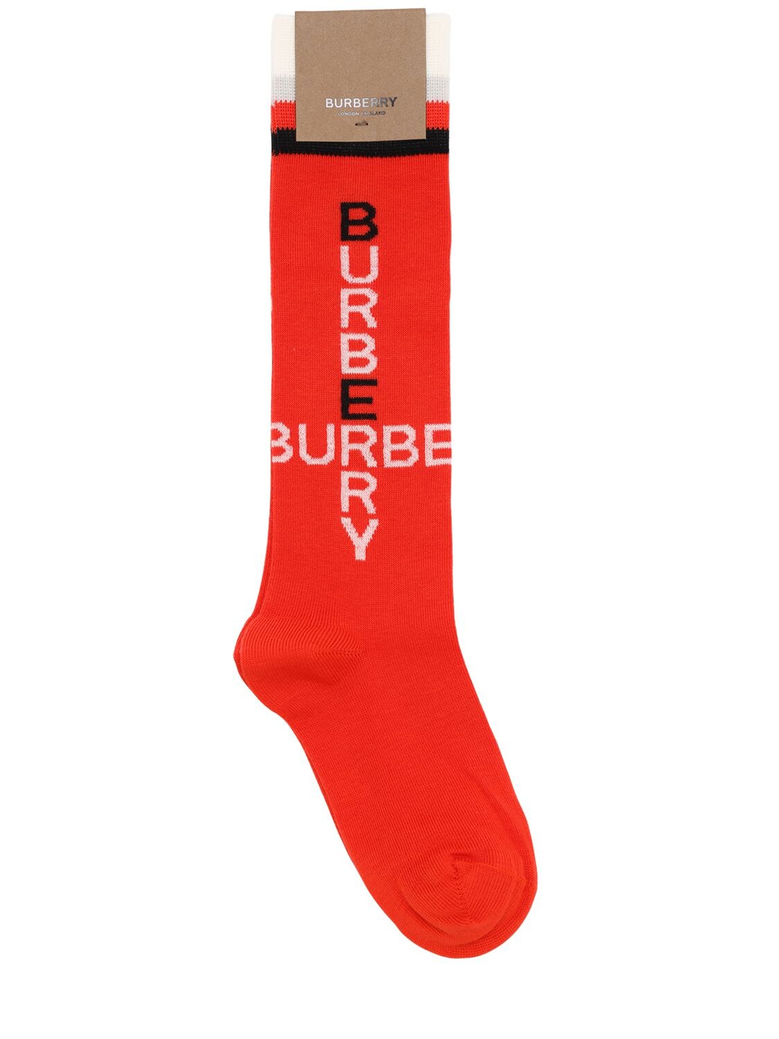 Burberry Kids' Logo Intarsia Cotton Blend Knit Socks In Red