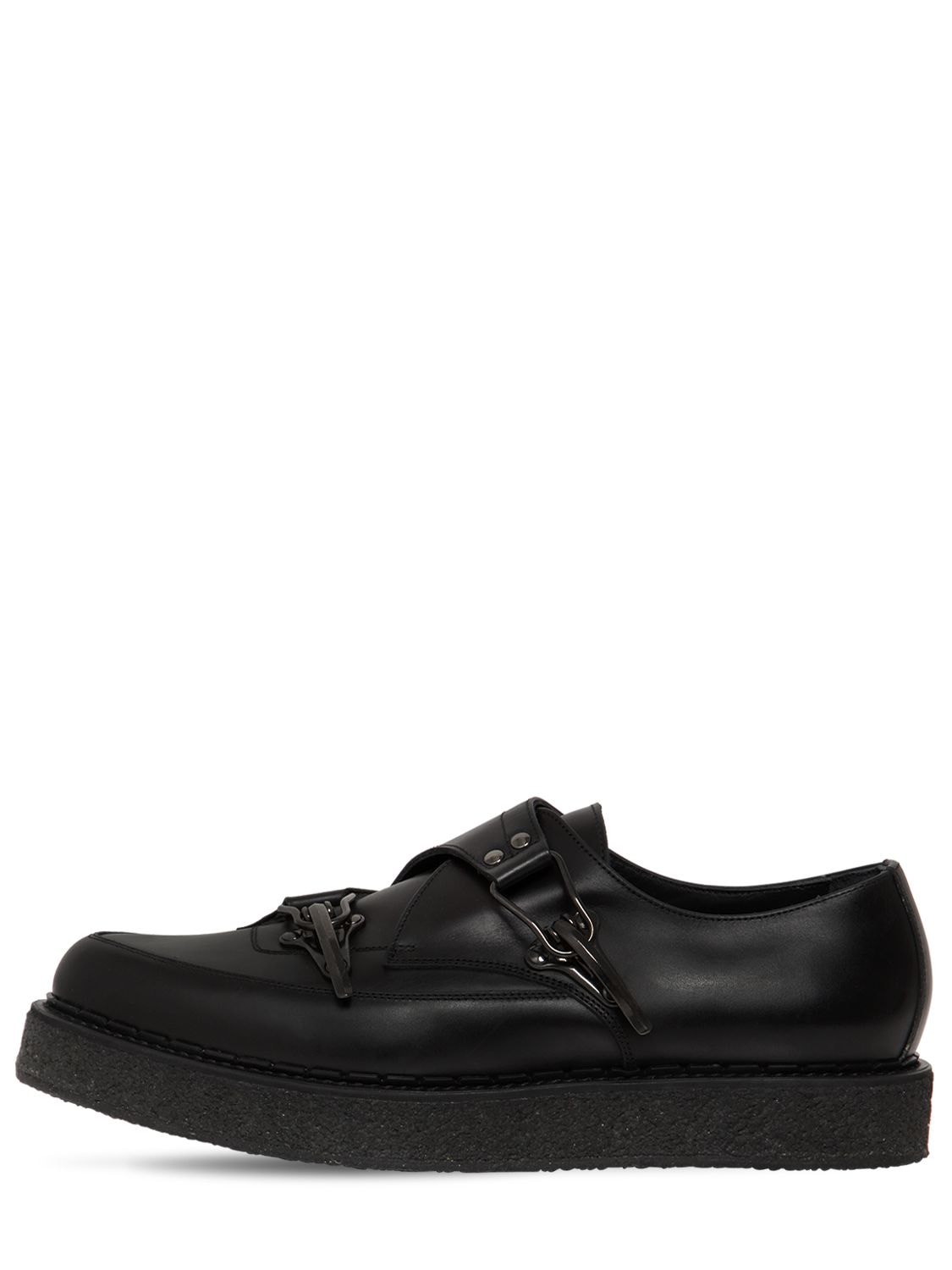Faqtory Buckle Leather Creeper Loafers In Black