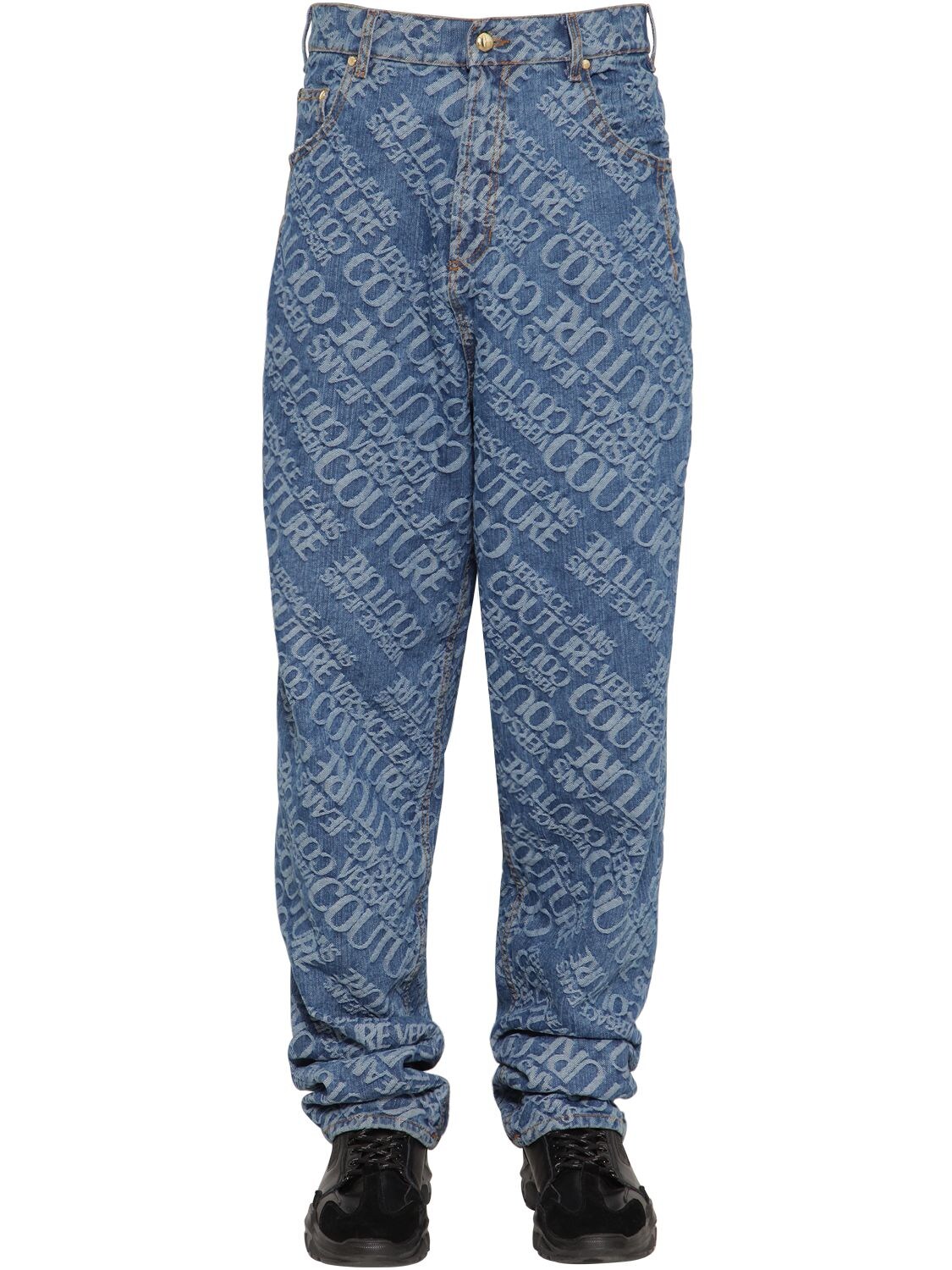 Versace Jeans Couture Oversize Jacquard Logo Denim Jeans In Blue