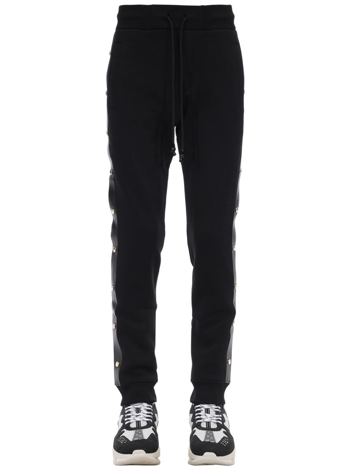 Versace Jeans Couture Cotton Jersey Track Pants W/studs In Black