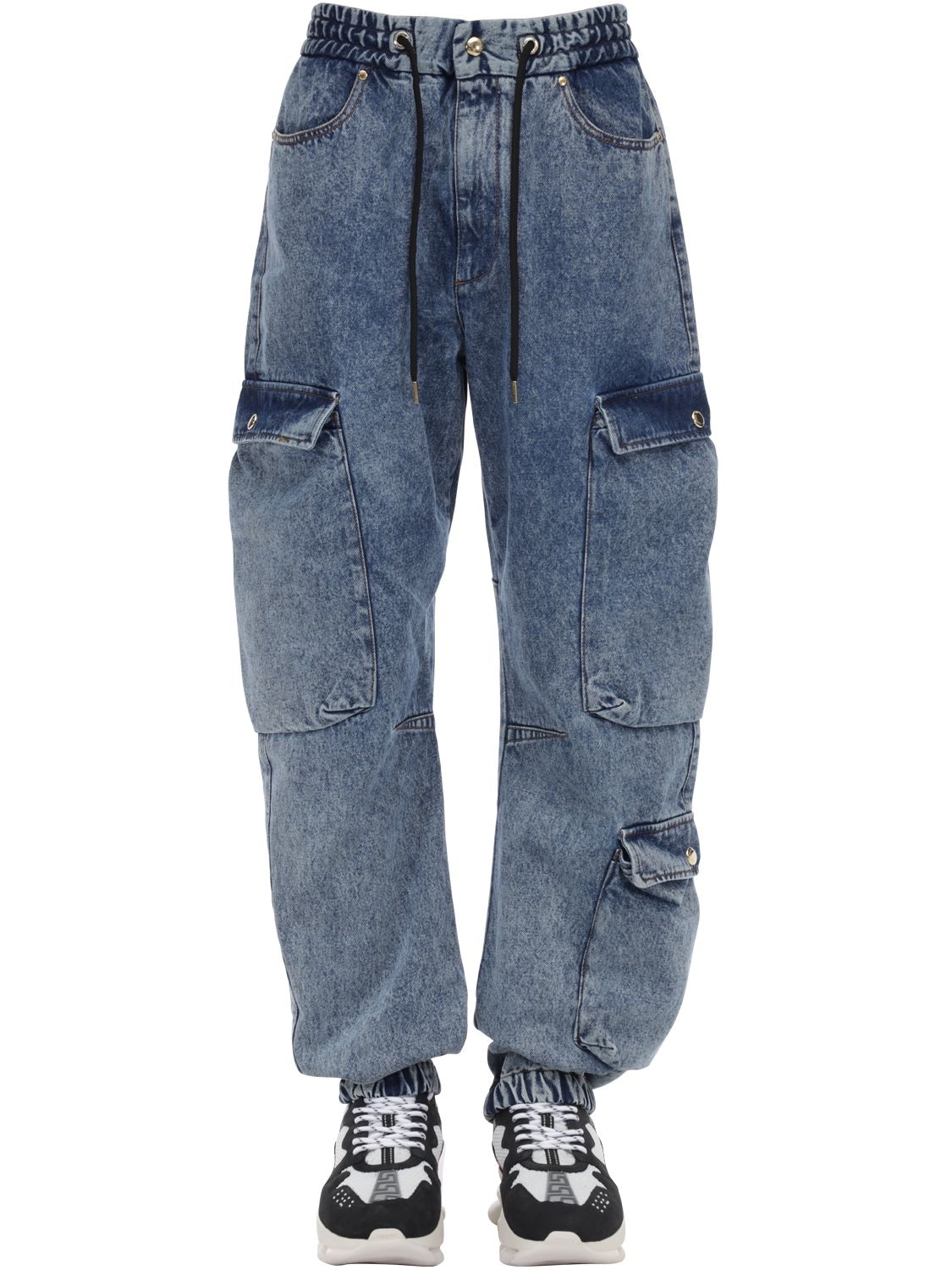 Versace Jeans Couture Baggy Washed Cotton Denim Jeans In Blue