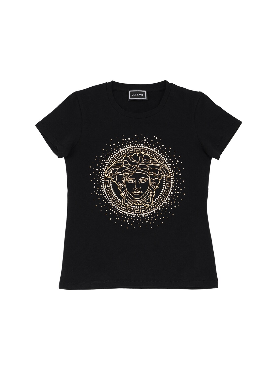 Versace Kids' Embellished Cotton Jersey T-shirt In Black