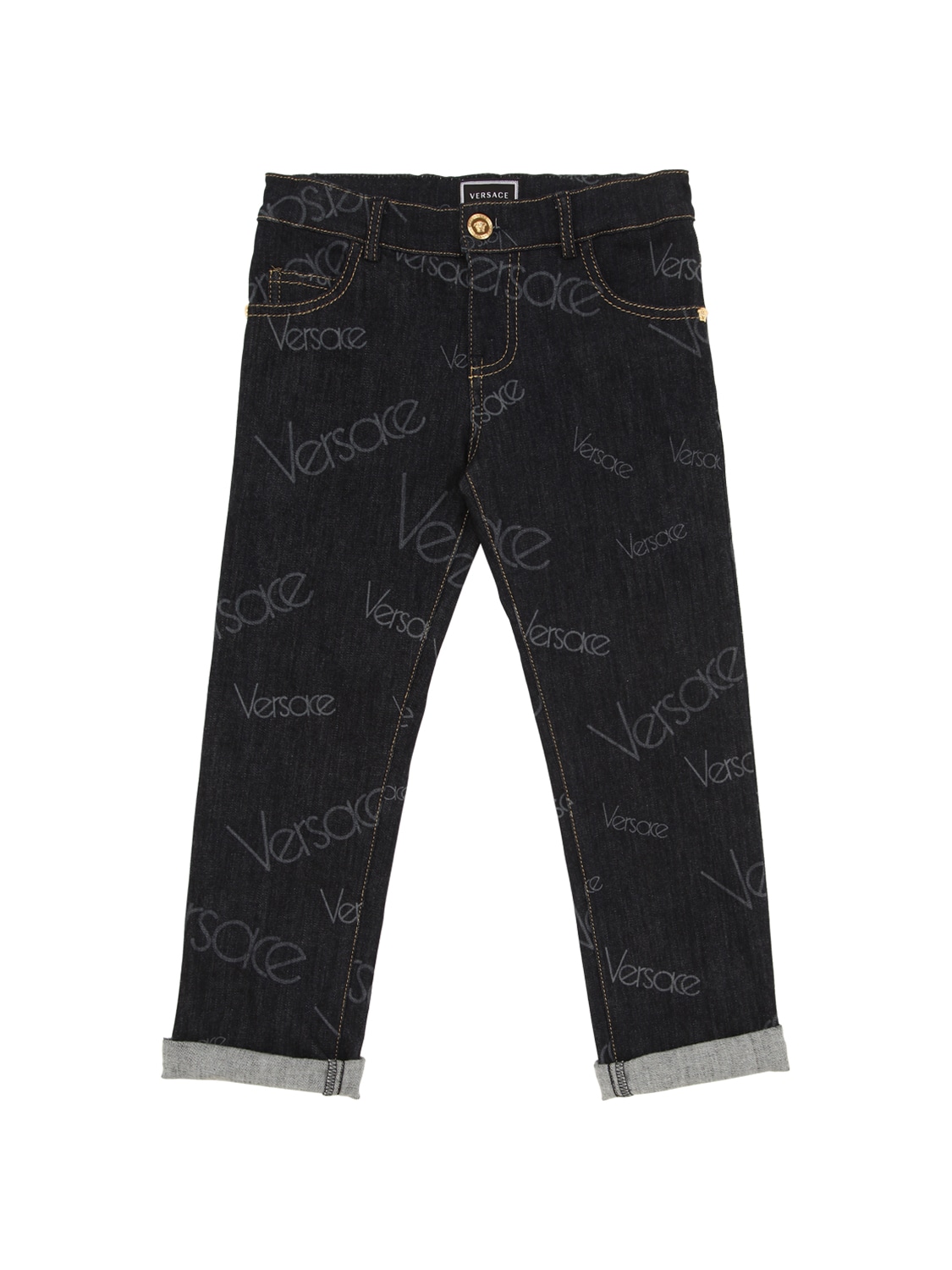 Versace Kids' Logo Stretch Cotton Denim Jeans