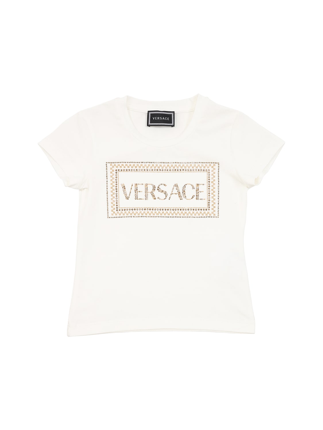 Versace Kids' Micro Studded Logo Cotton Jersey T-shirt In White