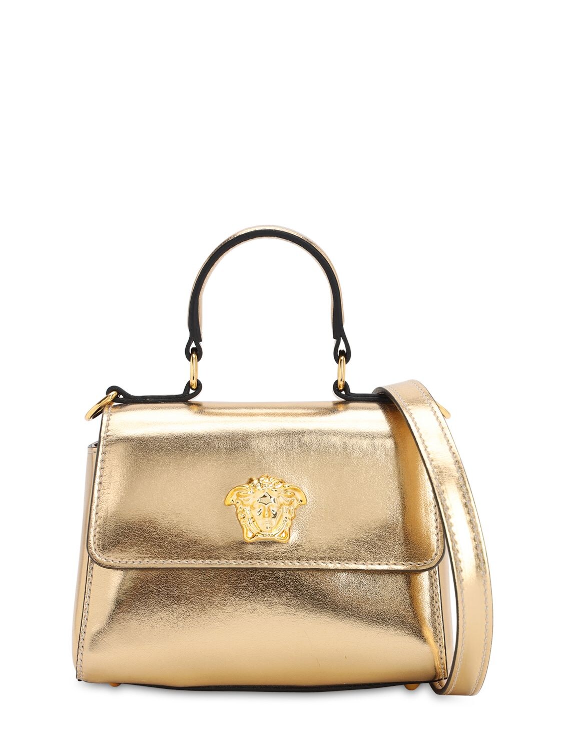 Versace Kids' Metallic Leather Shoulder Bag In Gold