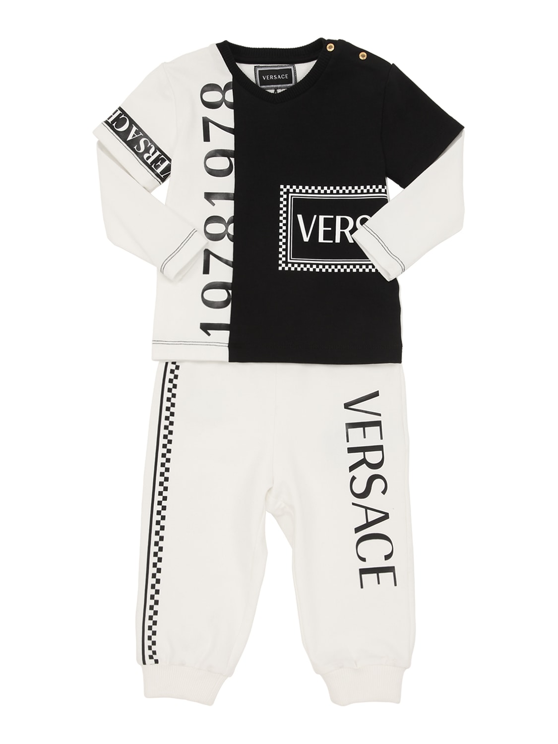 Versace Kids' Light Cotton Sweatshirt & Sweatpants In White,black