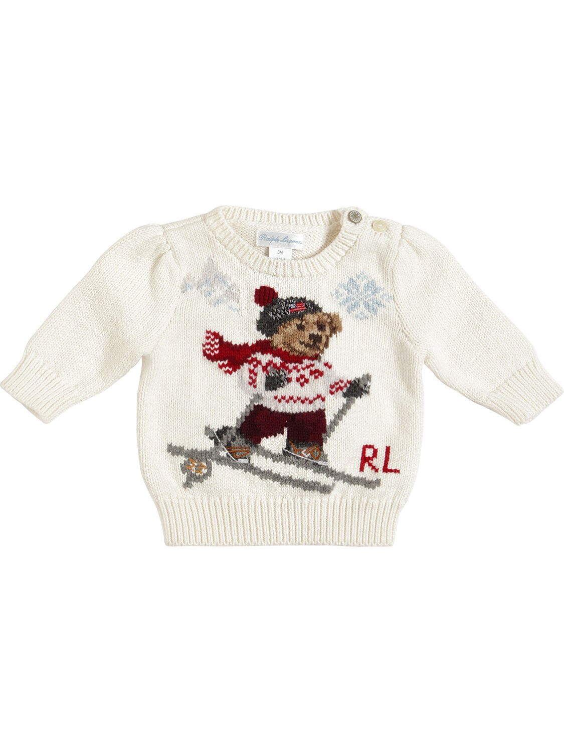 Ralph Lauren Babies' Bear Intarsia Cotton Blend Knit Sweater In White