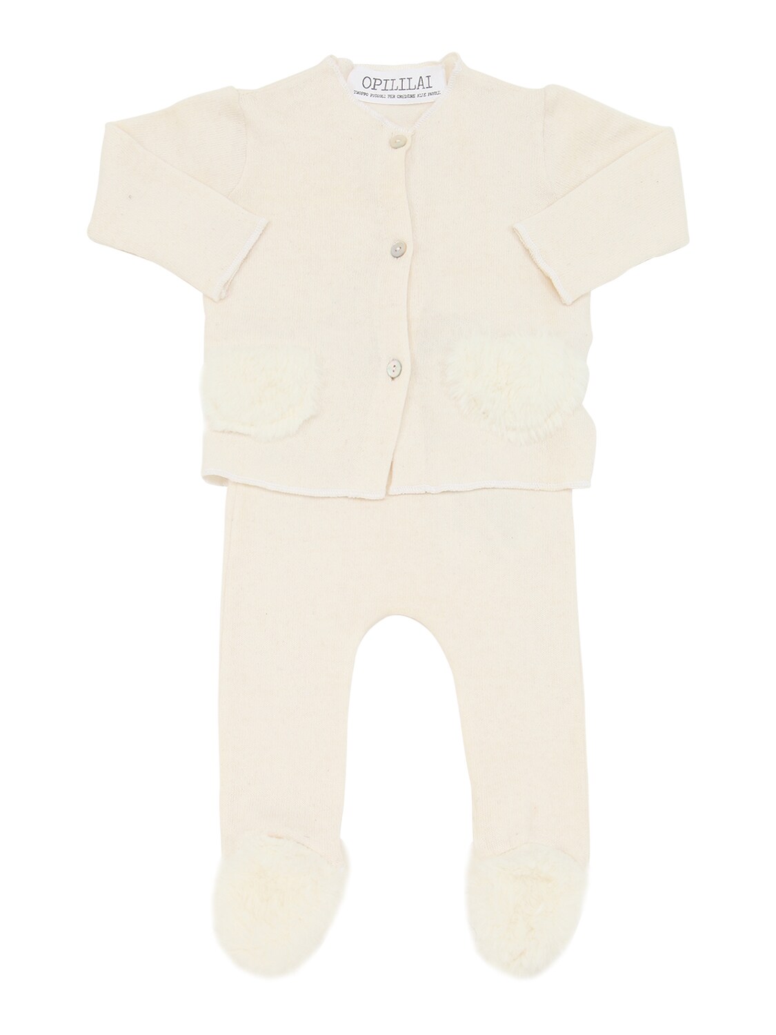 Opililai Babies' Cotton Blend Cardigan & Leggings In White