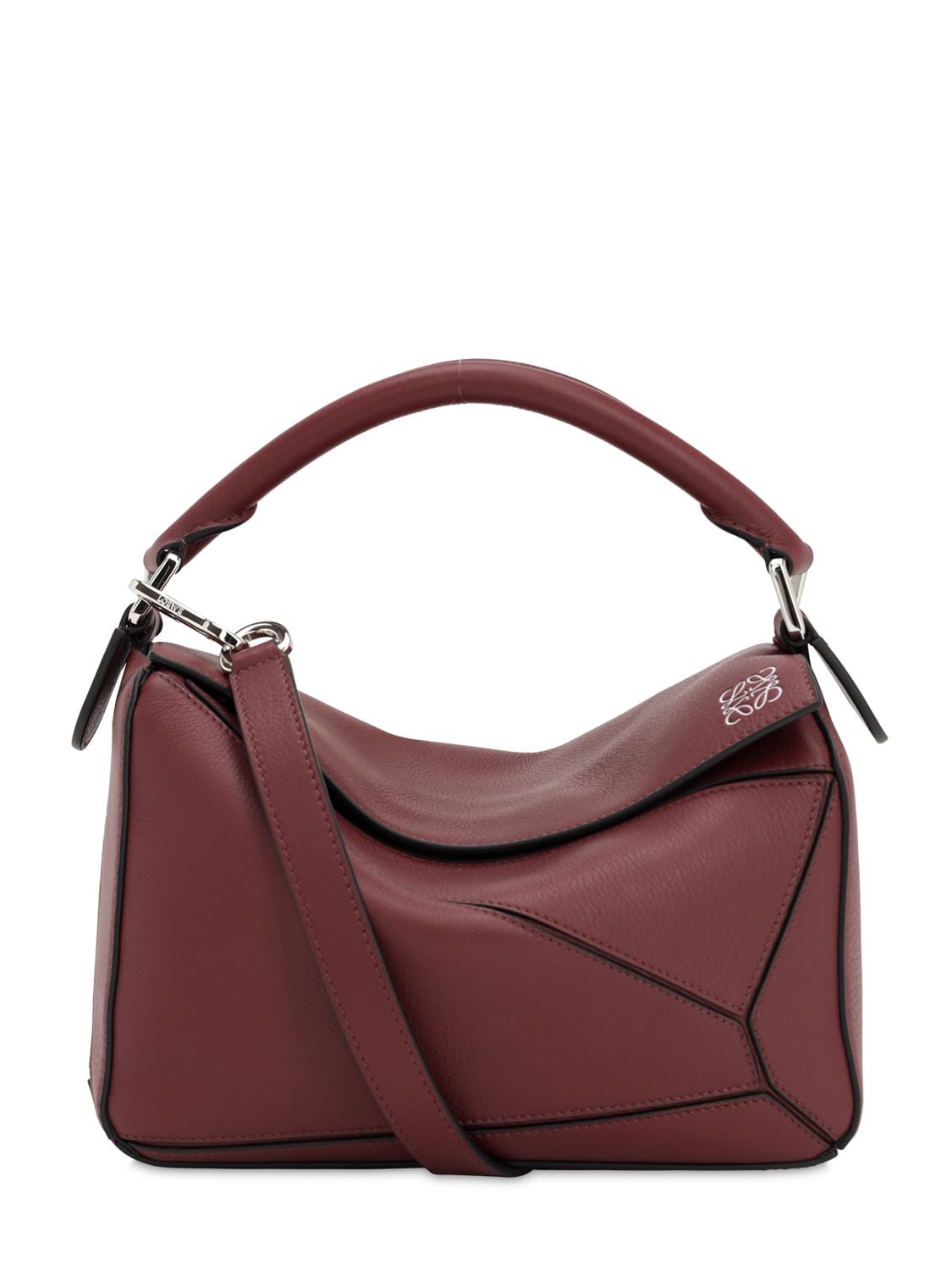 Loewe Small Puzzle Leather Top Handle Bag In Bordeaux