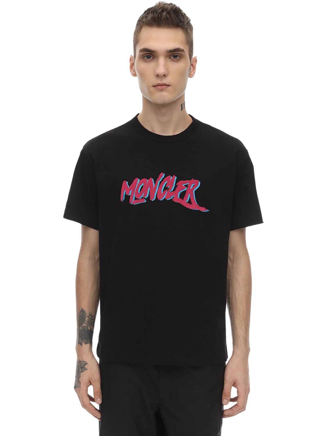 Moncler Printed Cotton Jersey T-shirt In Black