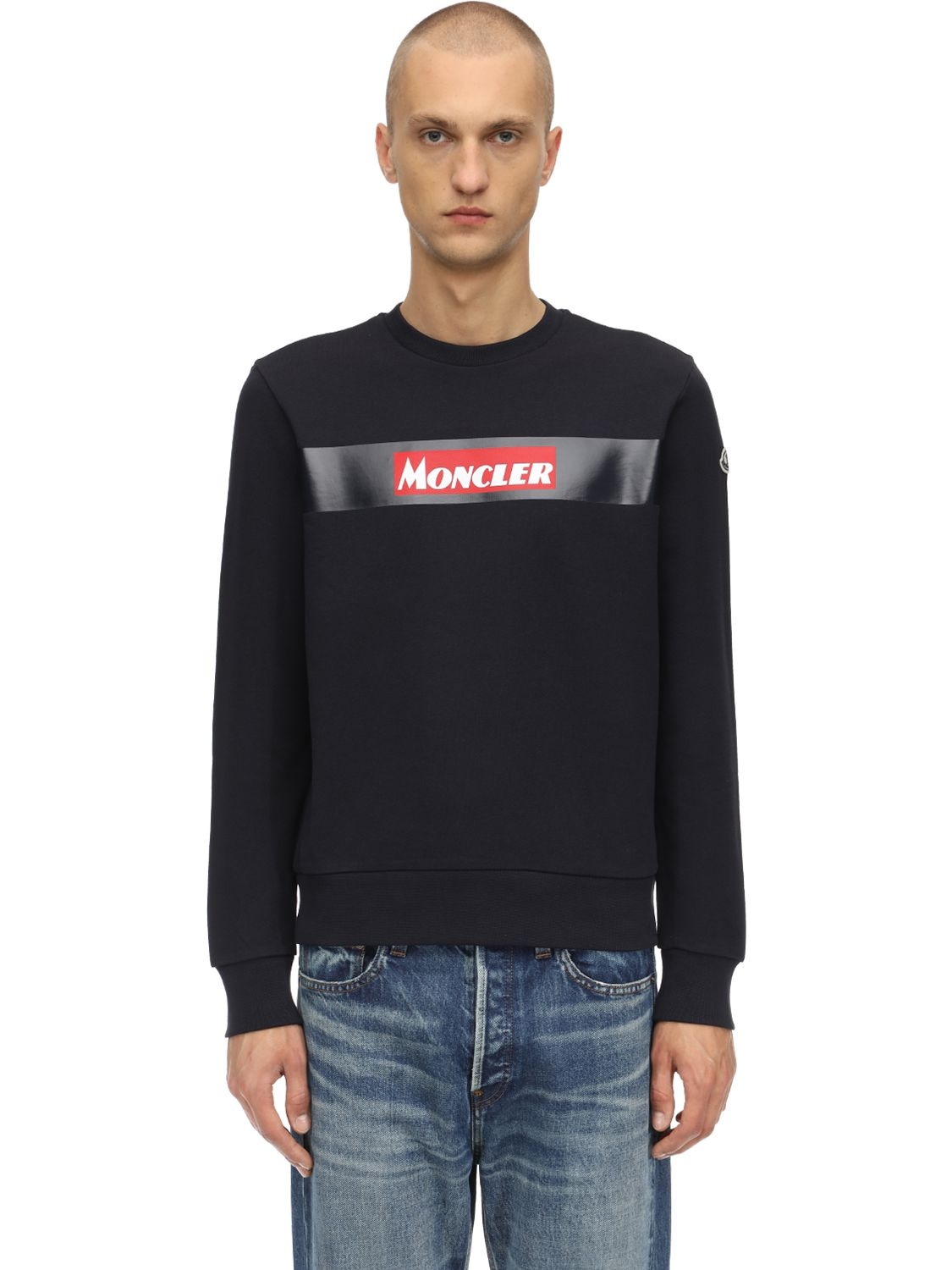 Moncler Logo Printed Crewneck Sweatshirt In Navy