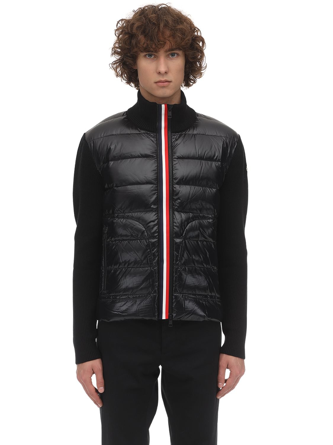 Moncler Tricot Knit Down Jacket In Black
