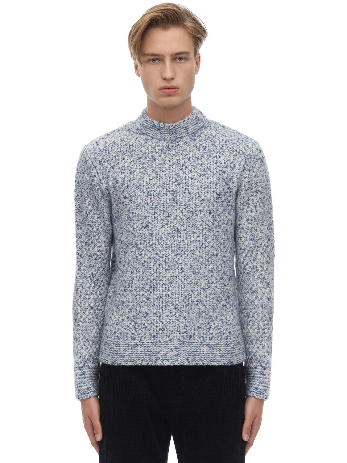 Giorgio Armani Moss Stitch Cashmere Blend Sweater In Light Blue