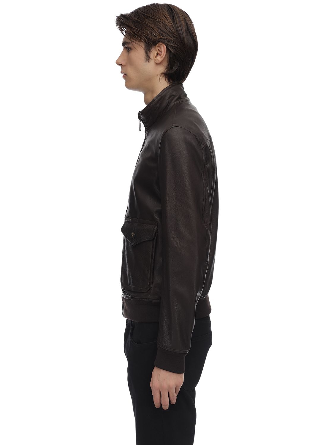 Belstaff Hughes Leather Bomber Jacket In Dark Brown | ModeSens