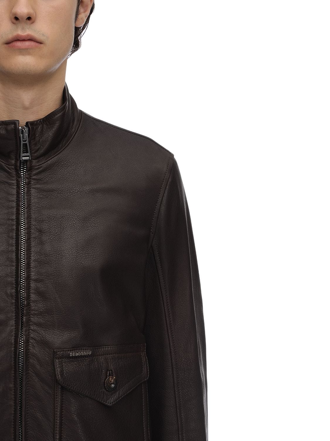 Belstaff Hughes Leather Bomber Jacket In Dark Brown | ModeSens