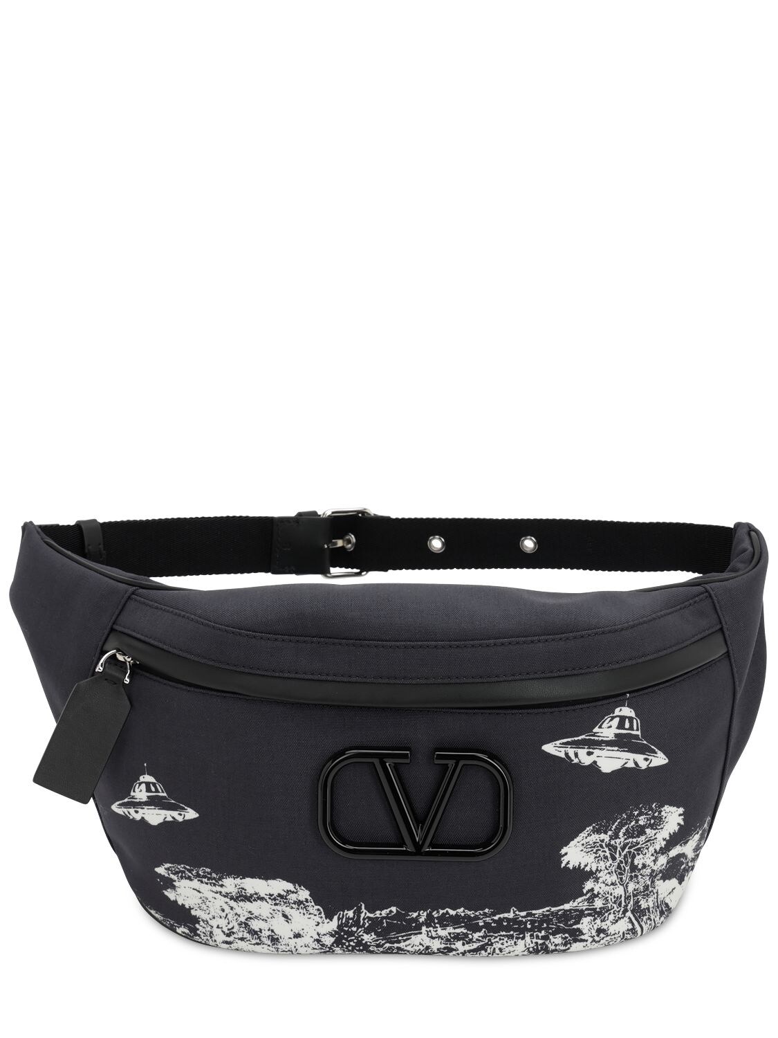 Valentino Garavani Vu Time Traveler Printed Nylon Belt Bag In Black,white