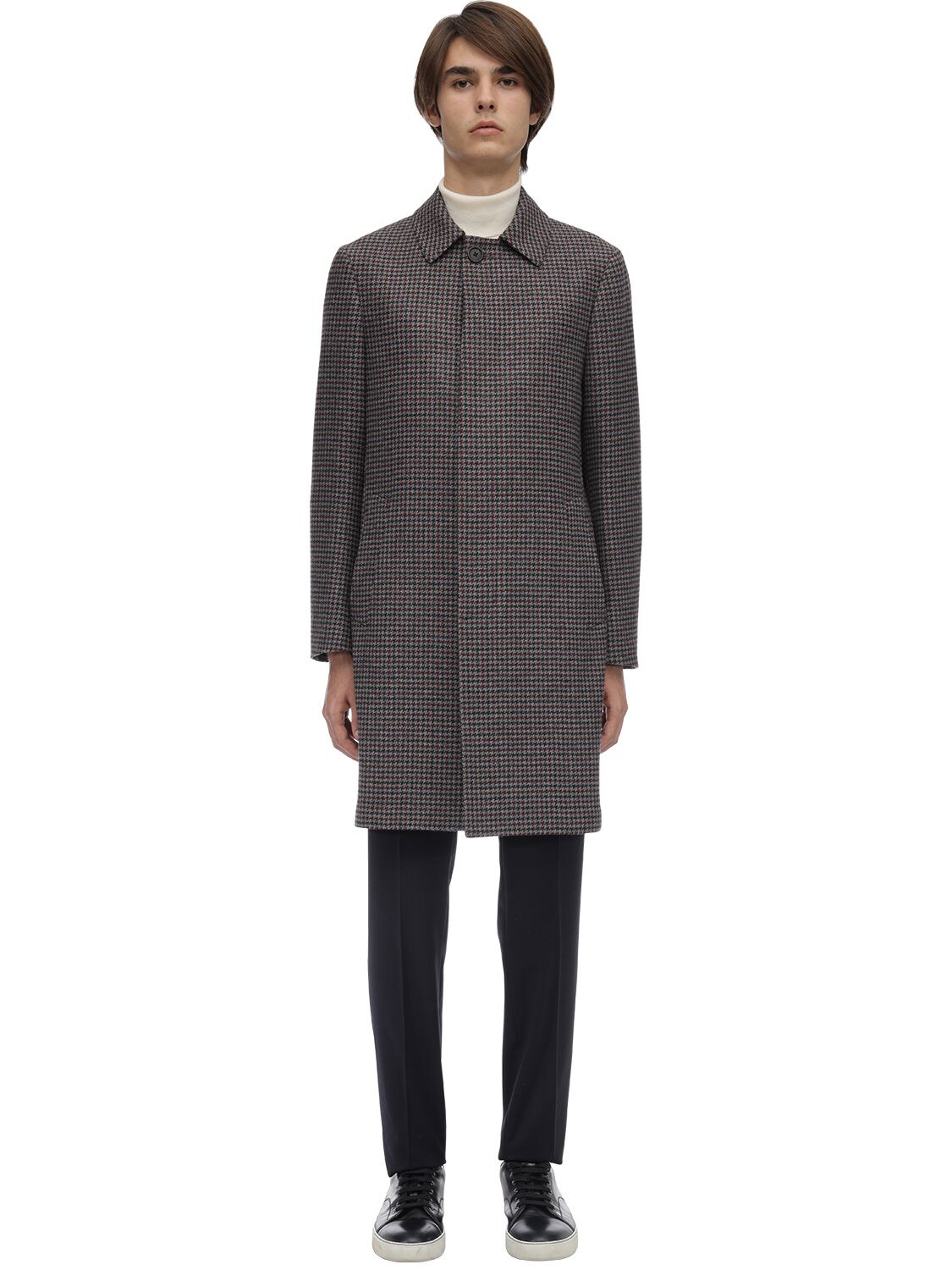Lardini Wool Houndstooth Coat In Grey,multi