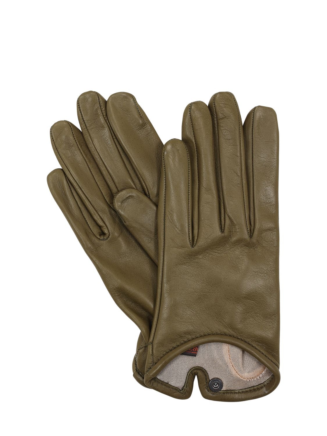 Mario Portolano Leather Gloves In Militare