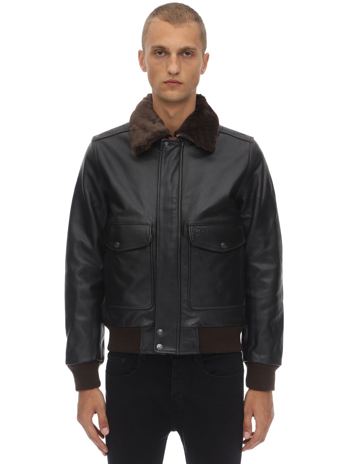 Schott Lc 5331 X Leather Jacket In Antic Brown