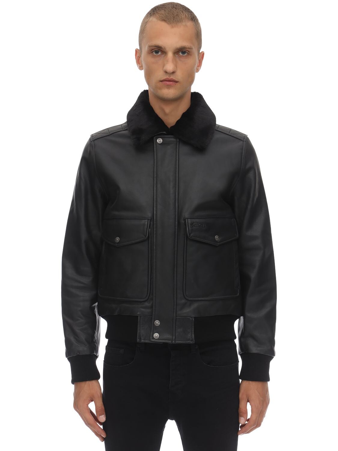 Schott Lc 5331 X Leather Jacket In Antic Black
