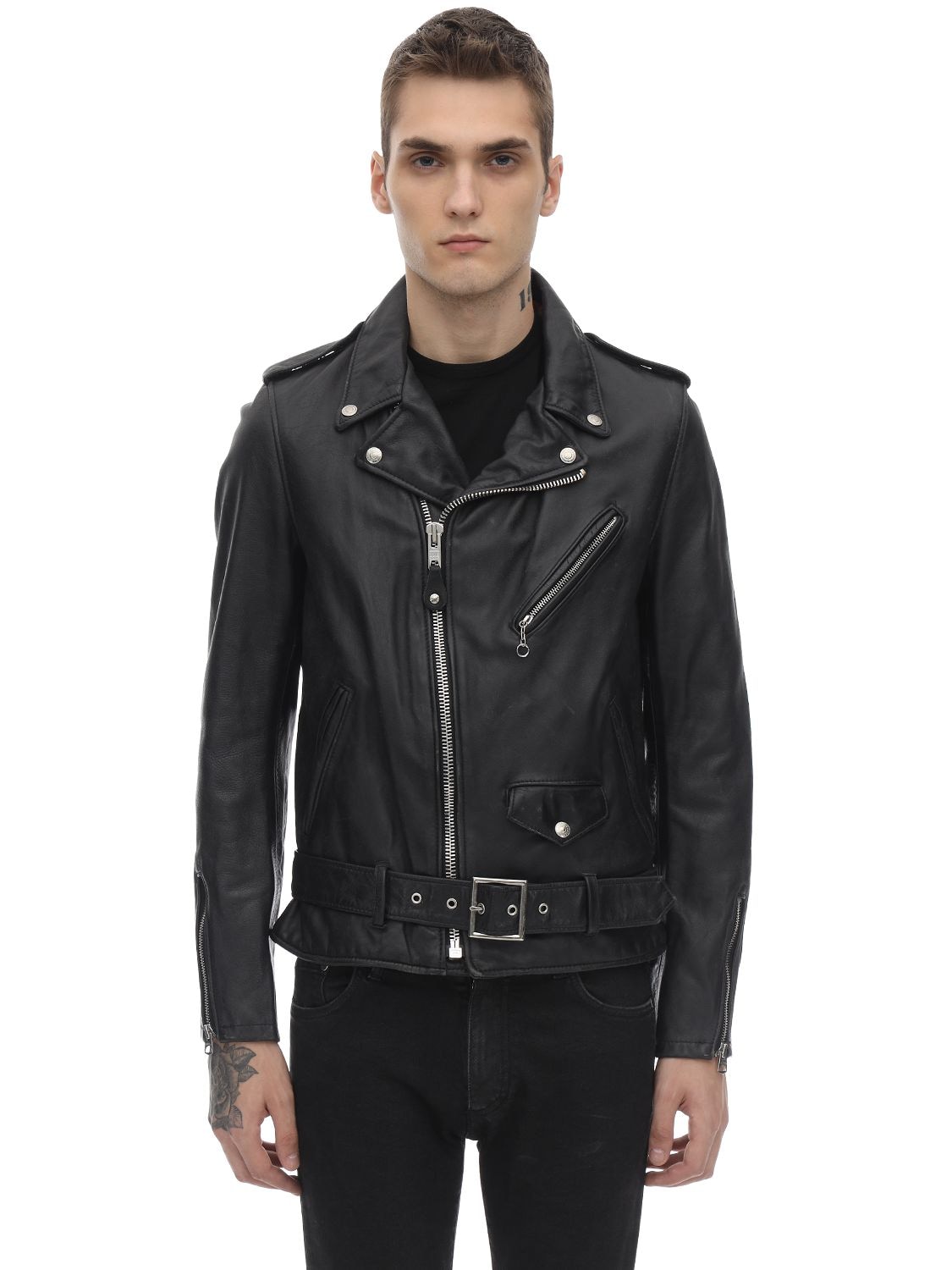 Schott 626 Leather Jacket W/ Padding In Black