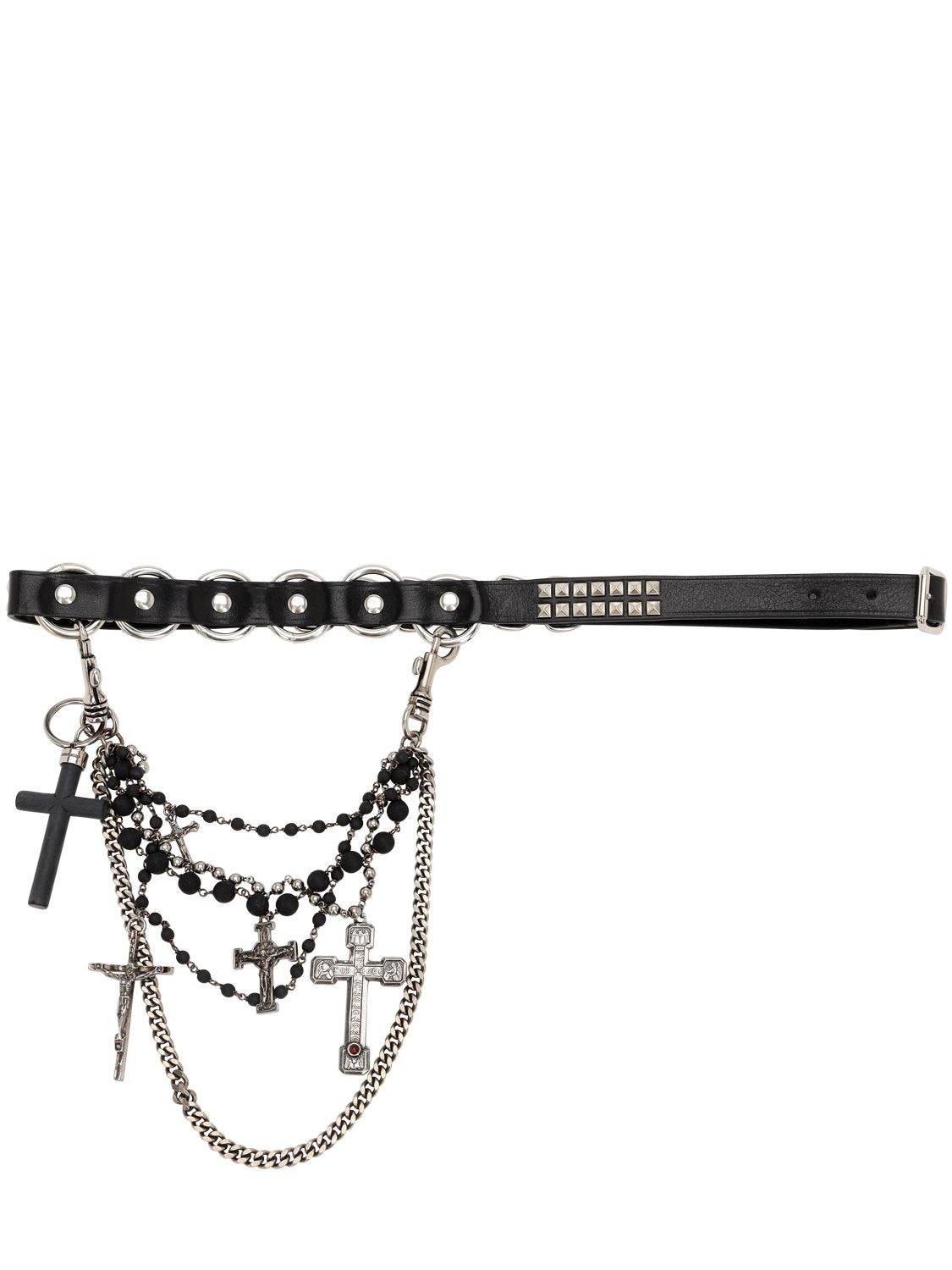 Dsquared2 Leather Rosary Belt In Black