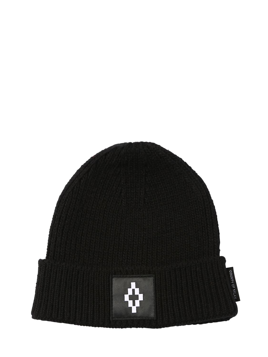 Marcelo Burlon County Of Milan Logo Cross Patch Tech Beanie Hat In Black