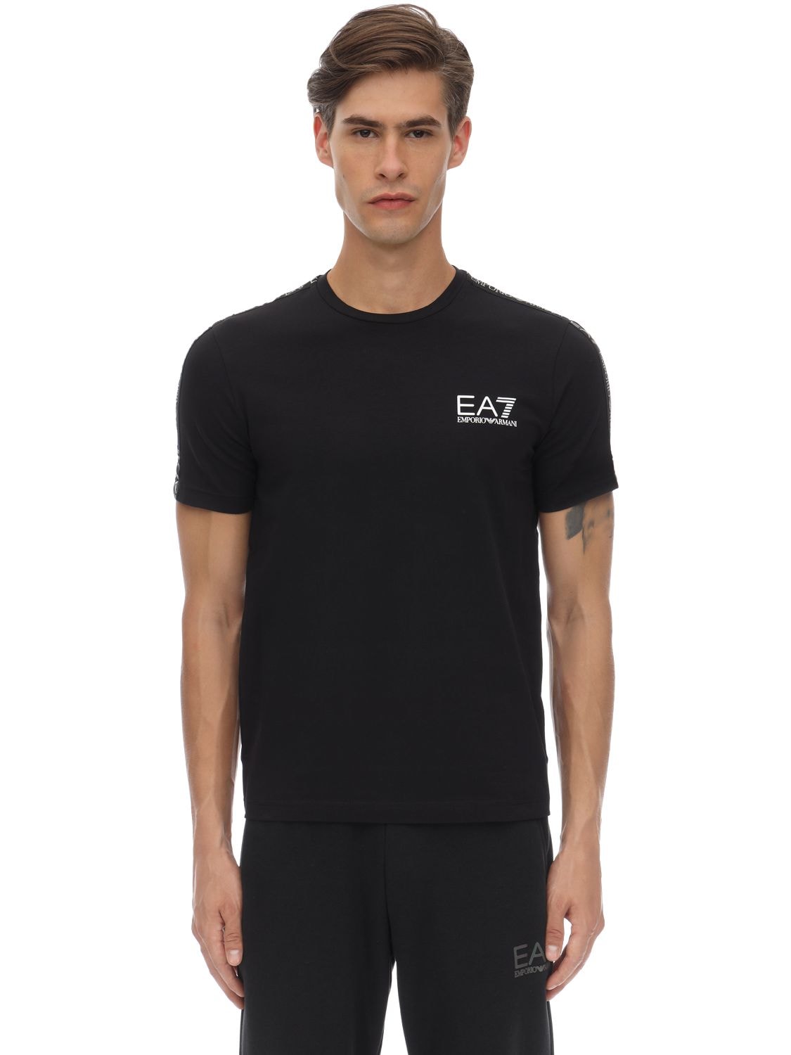 EA7 TRAIN LOGO STRETCH COTTON JERSEY T-SHIRT,70I4Q2021-MTIWMA2