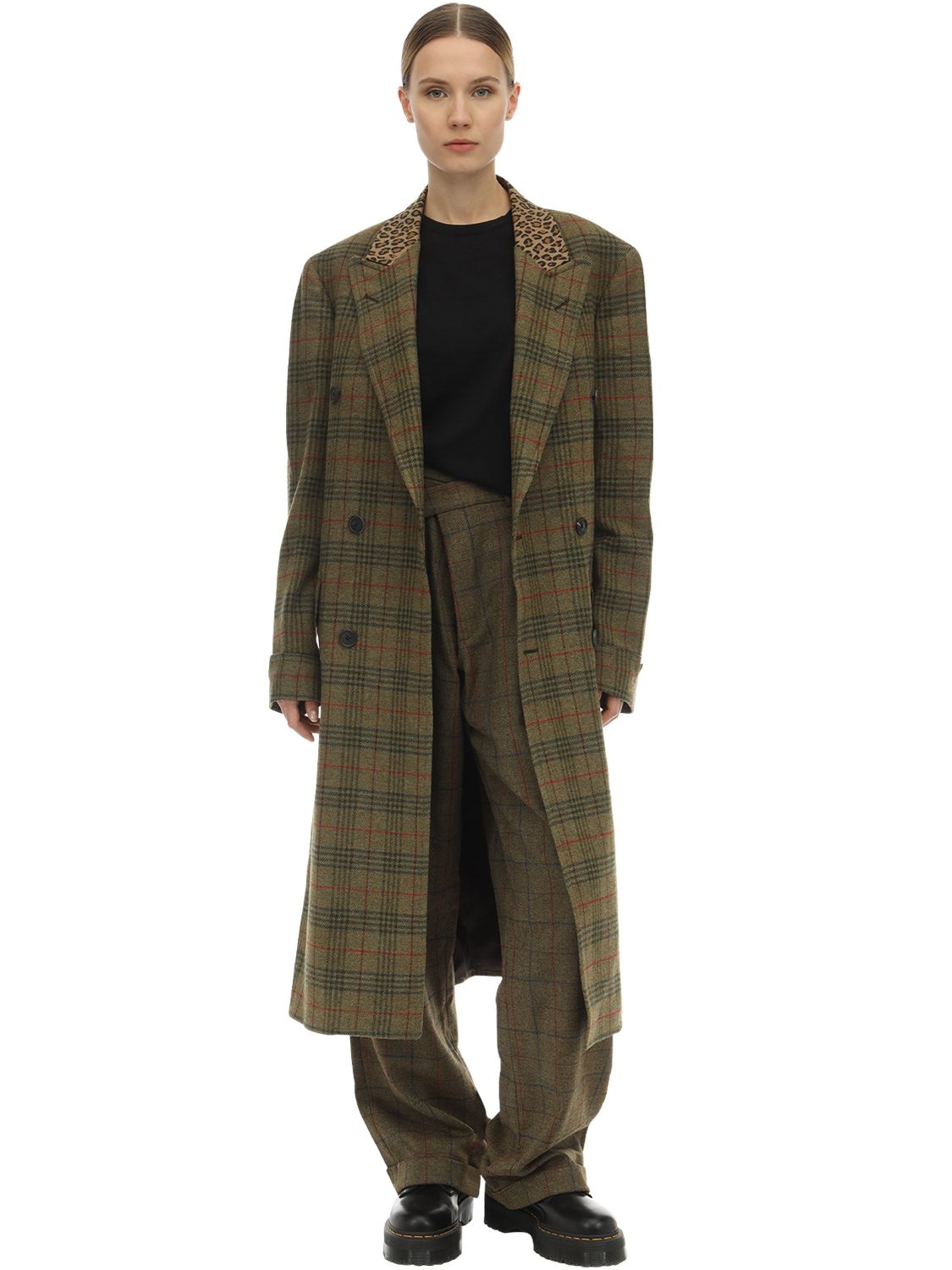 R13 Double Breasted Wool Coat In Army Green