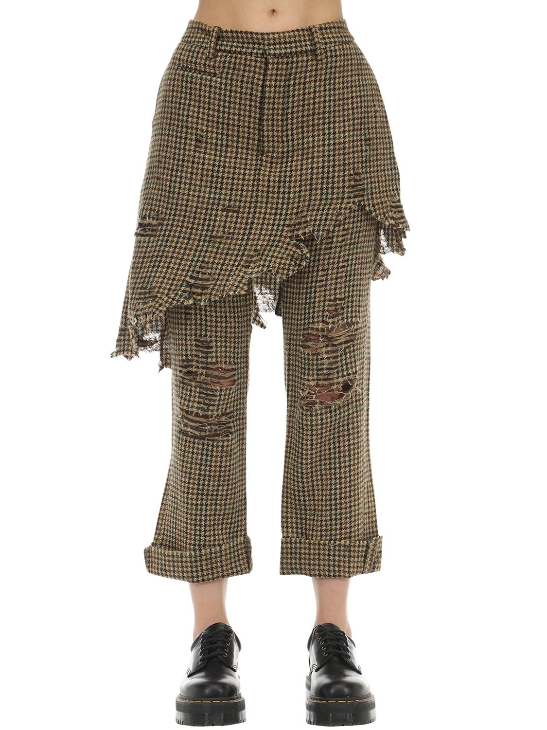 R13 Destroyed Wool Blend Layered Skirt Pants In Brown,multi