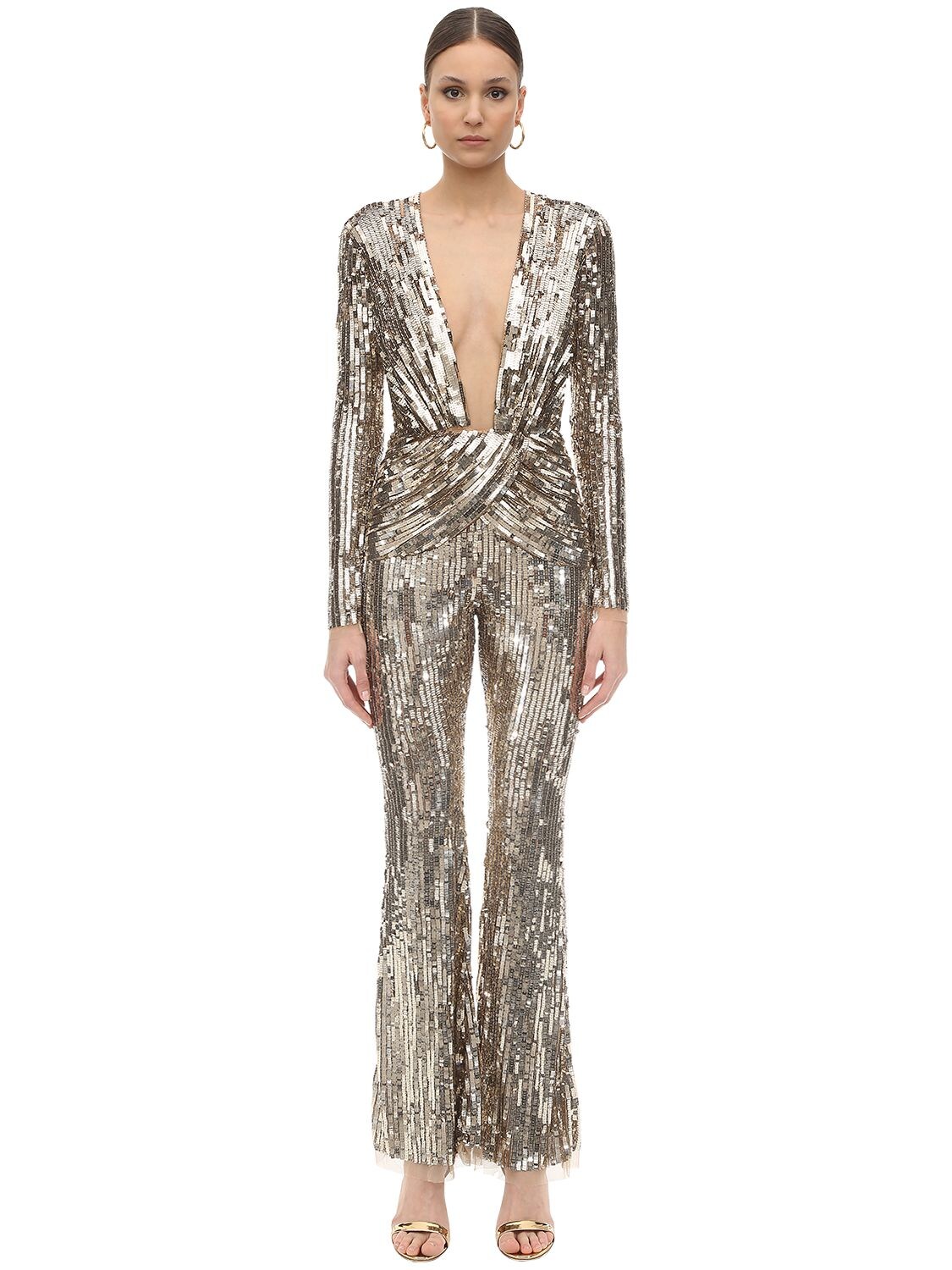 gold flared jumpsuit