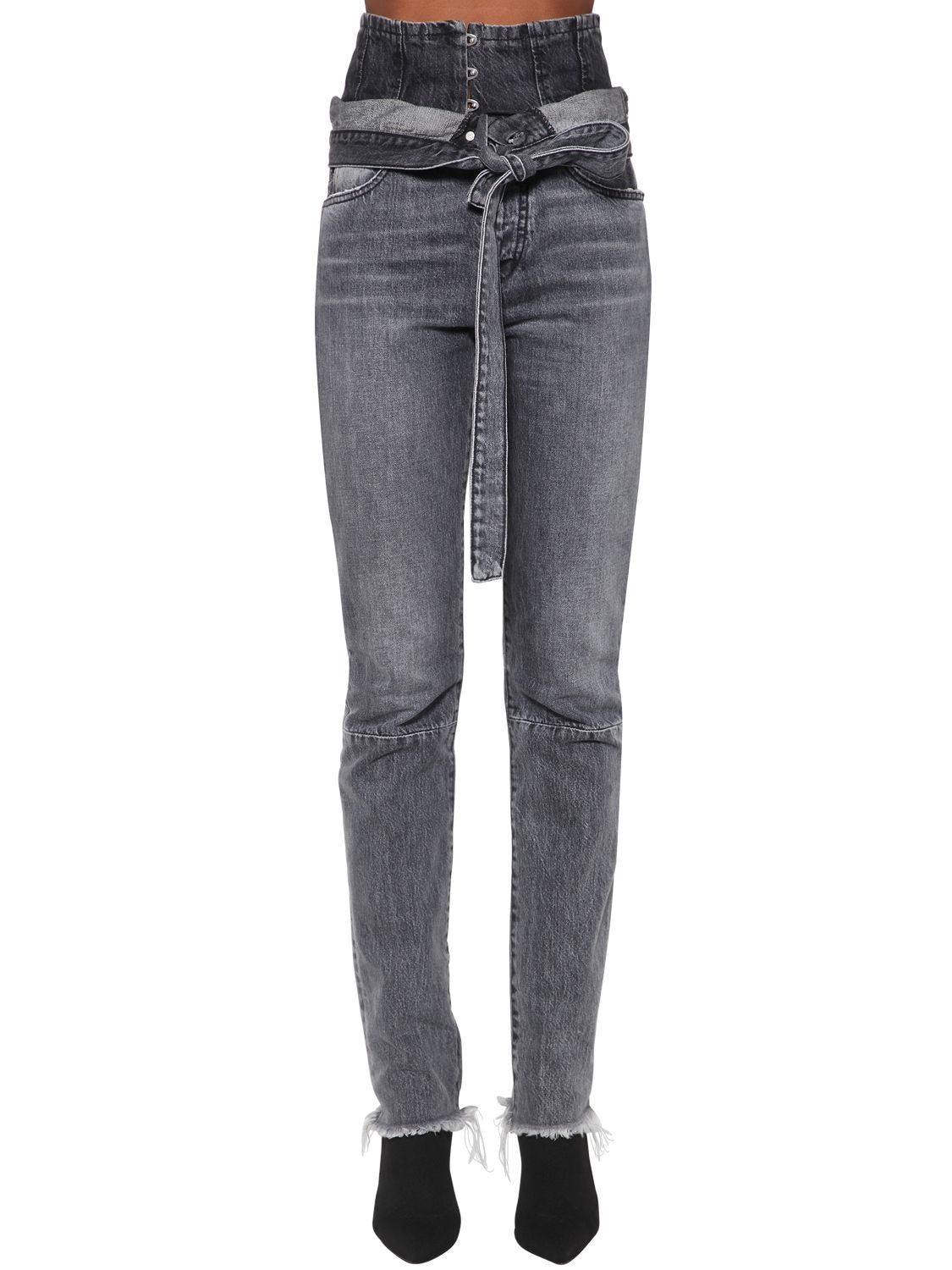 Ben Taverniti Unravel Project Corset Straight Leg Cotton Denim Jeans In Grey