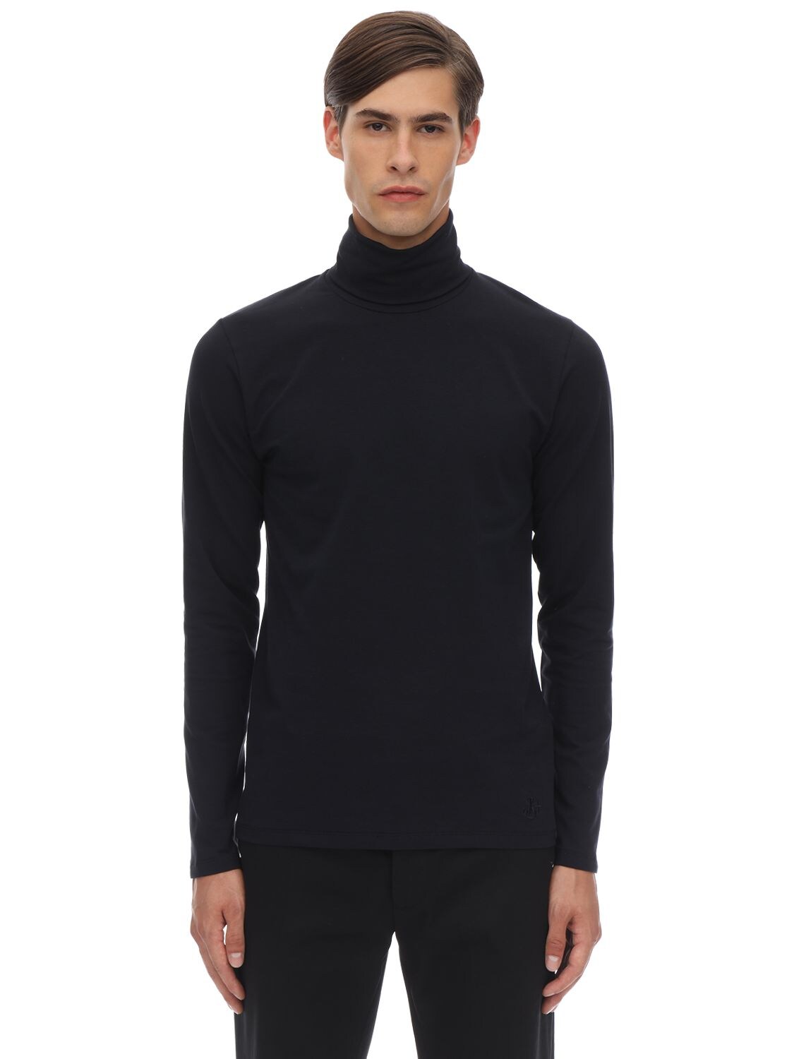 JIL SANDER EMBROIDERED COTTON JERSEY LS TURTLENECK,70I4UY030-NDA20