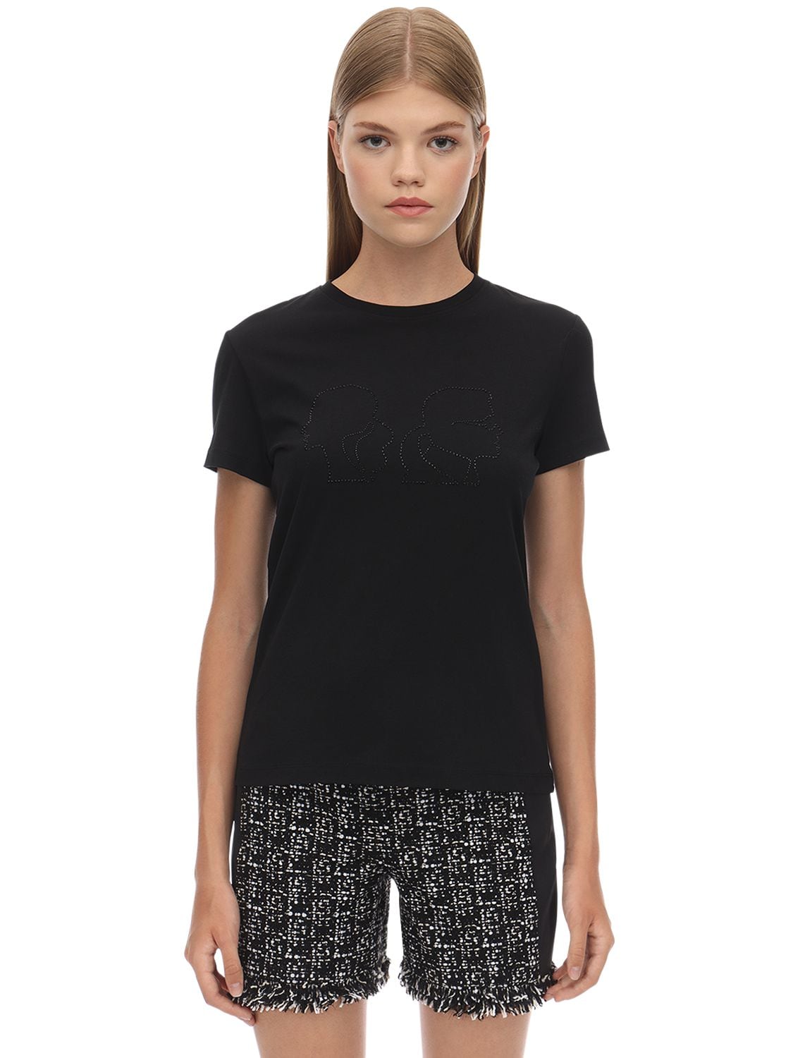 KARL LAGERFELD KARL X OLIVIA PROFILE COTTON T-SHIRT,70I4Y8012-OTK50