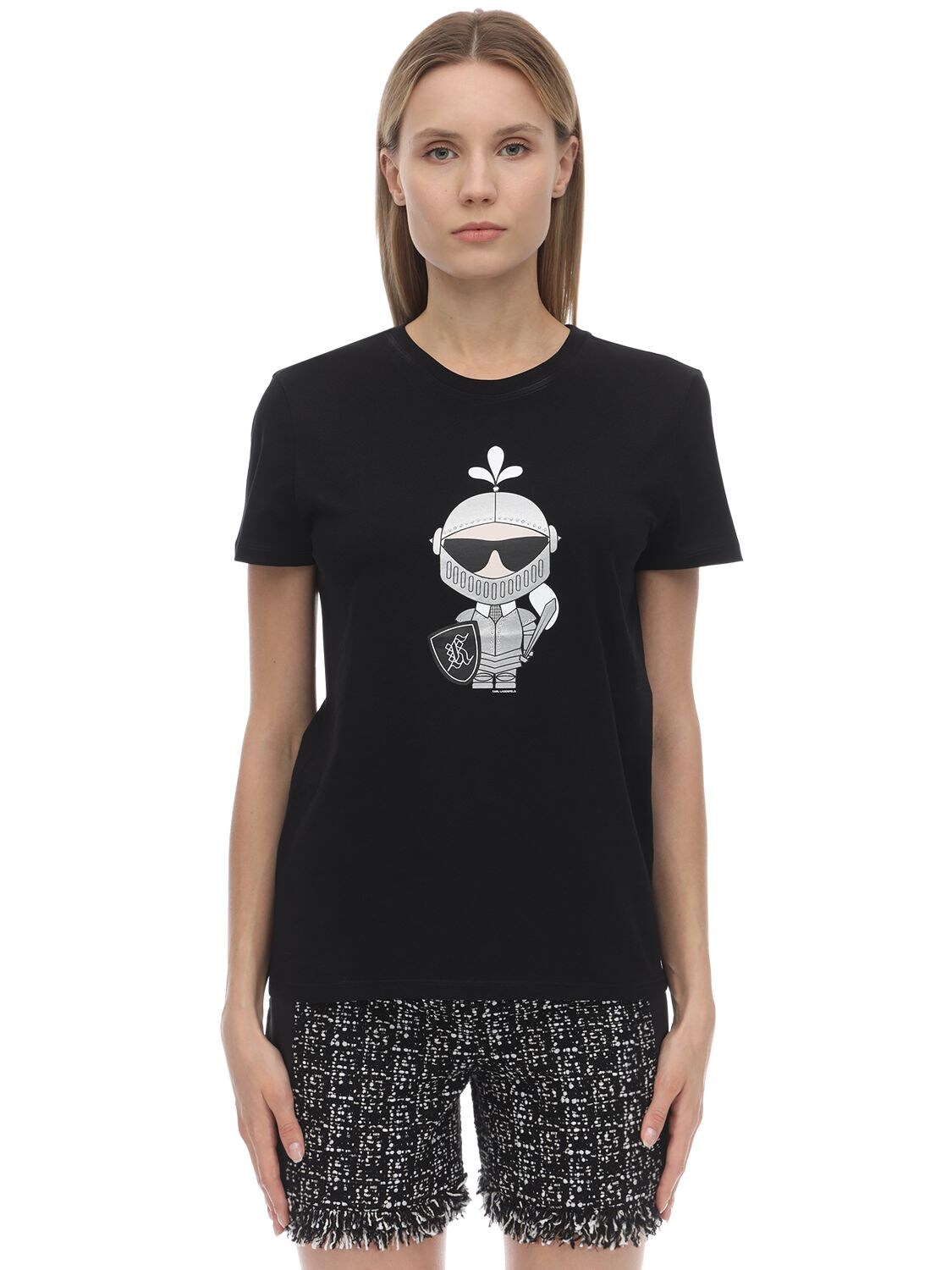 KARL LAGERFELD KARL KNIGHT PRINTED COTTON T-SHIRT,70I4Y8034-OTK50