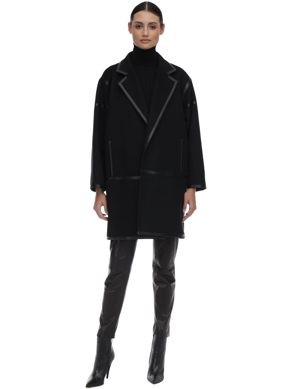 Max Mara Virgin Wool Blend Coat In Black
