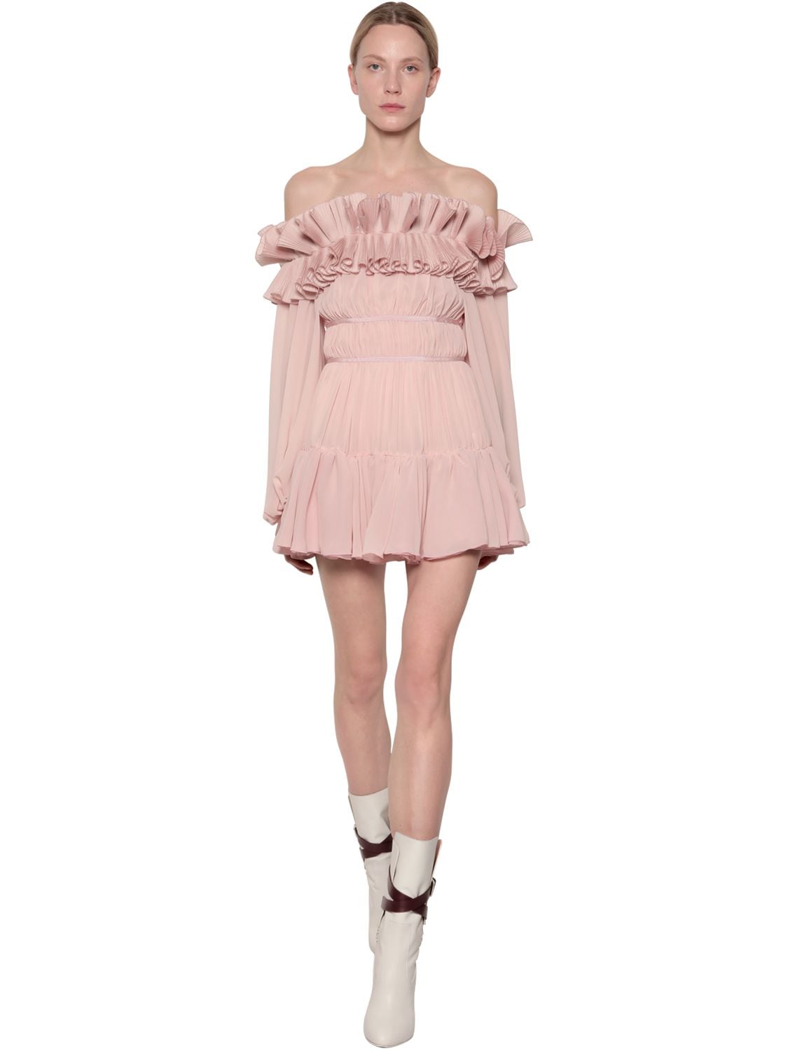 Giamba Ruffled Crepe De Chine Mini Dress In Pink