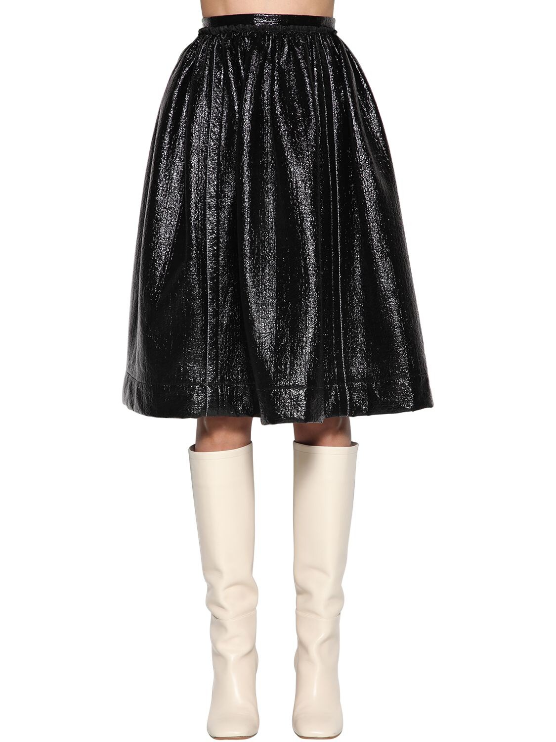 High Waist Faux Patent Leather Skirt