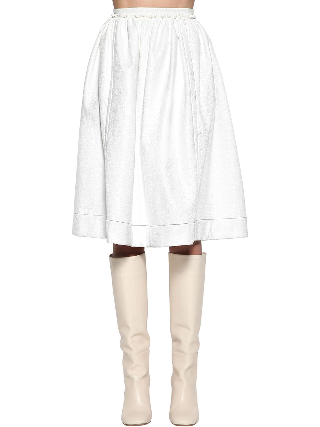 Marni High Waist Faux Patent Leather Skirt In White