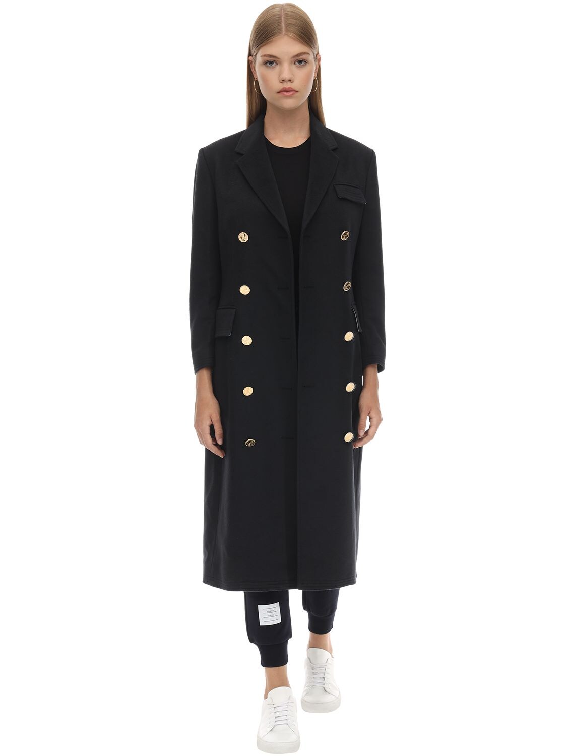 THOM BROWNE LONG DOUBLE BREAST CASHMERE COAT,70I515002-NDE10