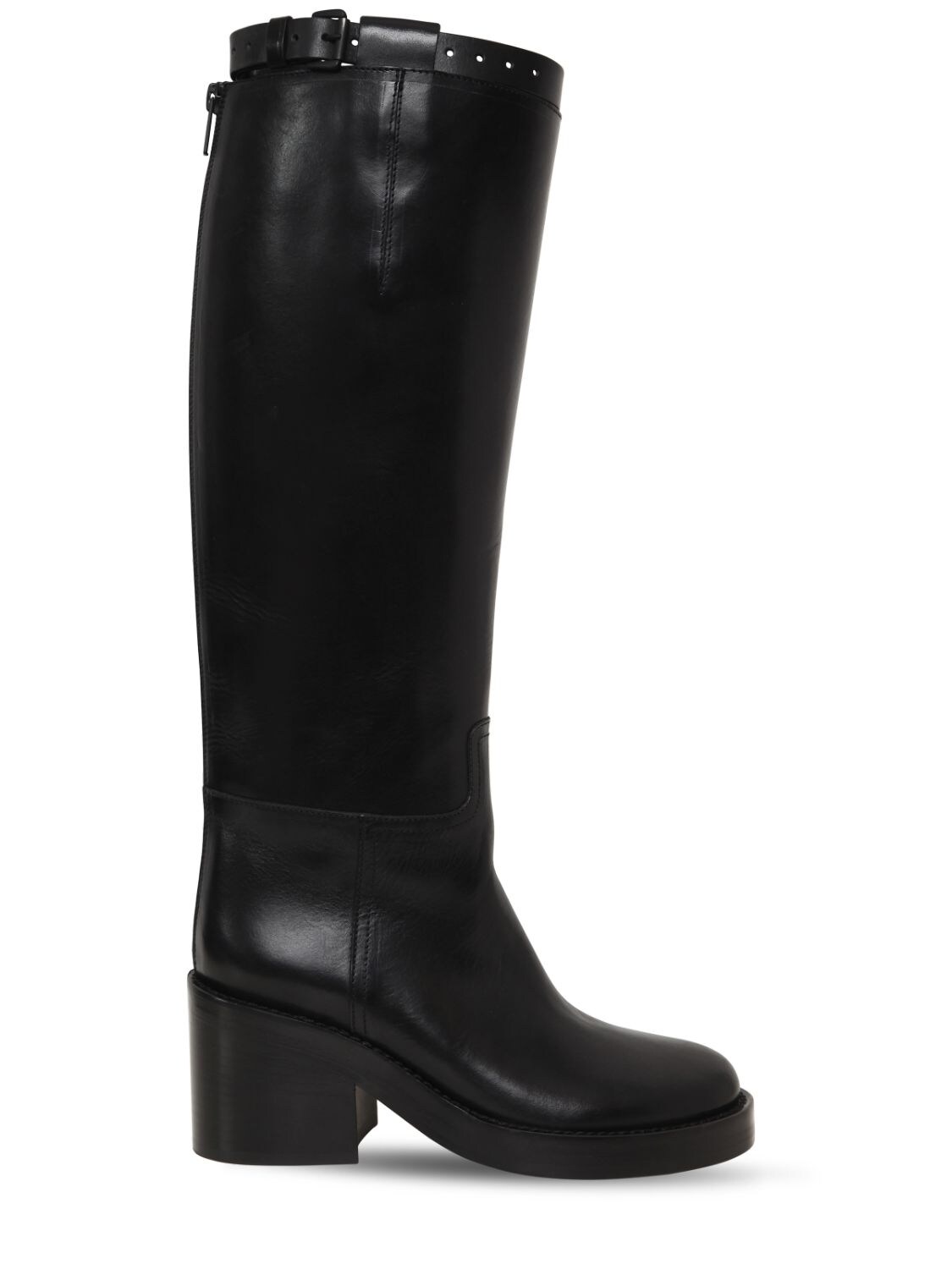 ANN DEMEULEMEESTER 75MM BRUSHED LEATHER RIDING BOOTS,70I51K004-MDK50