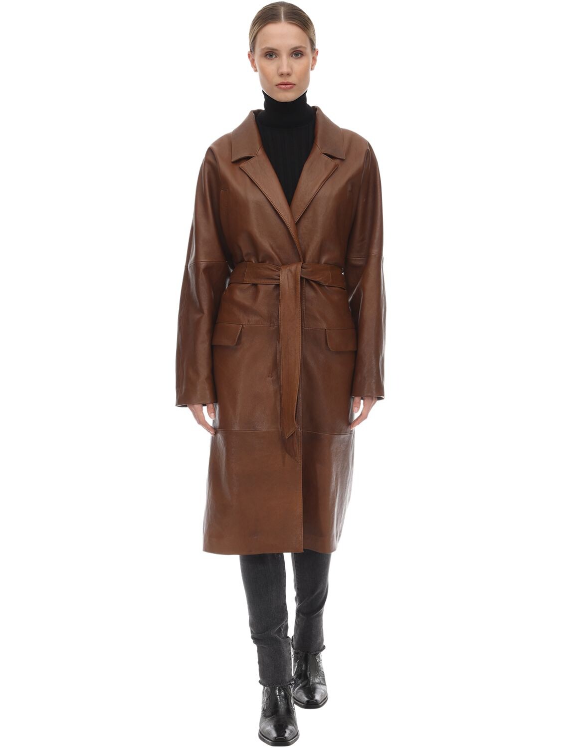 ALBERTA FERRETTI 系腰带皮革大衣,70I51M019-MDA5NW2