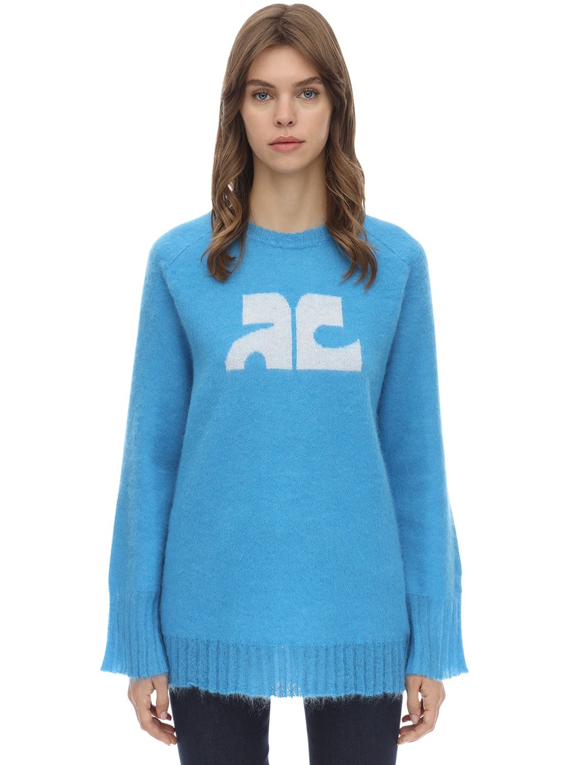 COURRÈGES LONG SLEEVED MOHAIR BLEND SWEATER,70I52W024-NDEW0
