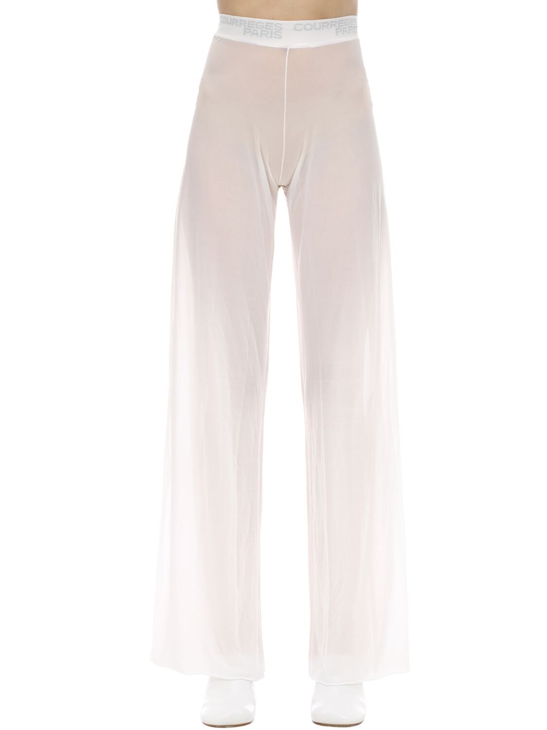 Courrèges Wide Leg Patched Mesh Pants In White